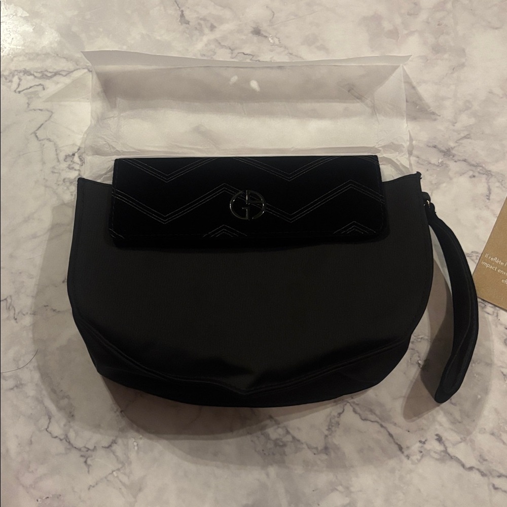 Giorgio Armani Black Satin and Velvet Makeup Bag/Evening Clutch Bag Novelty GWP